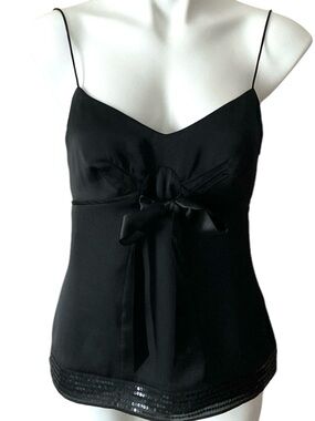 Loft Black Satin Tie-Front Spaghetti Strap Top
